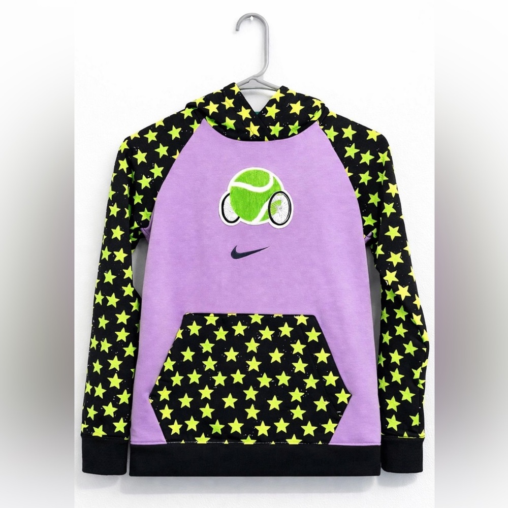 Nike Tennis Graphic Hoodie Lavender Black Star Sleeve Youth Unisex Sweatshirt